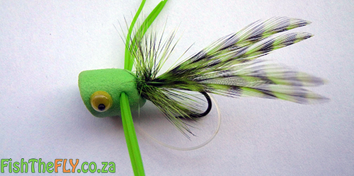 Bass Popper Popper Fly #2 Green and Yellow Frog Saltwater Popper 